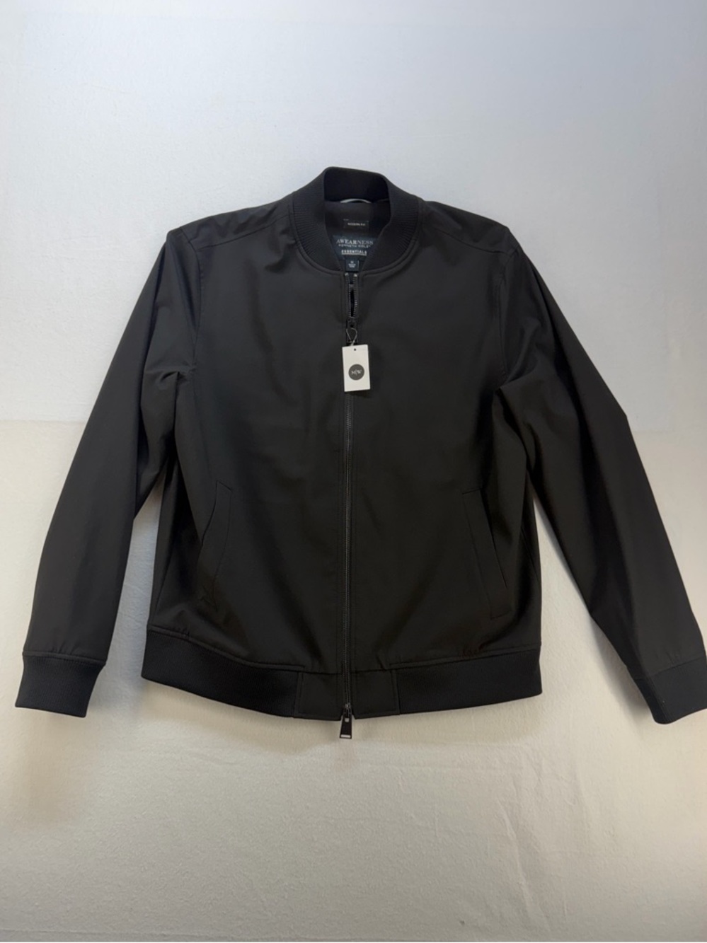 KENNETH COLE Men's Black Bomber Jacket - Classic Zip Front